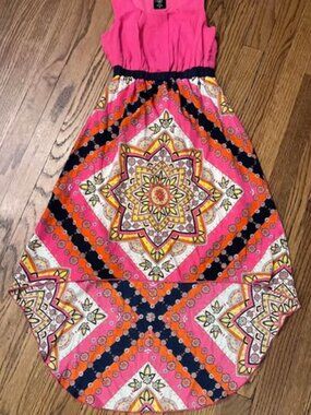 Paper Doll Girls Dress, Size 10, Pink and Colorful Print